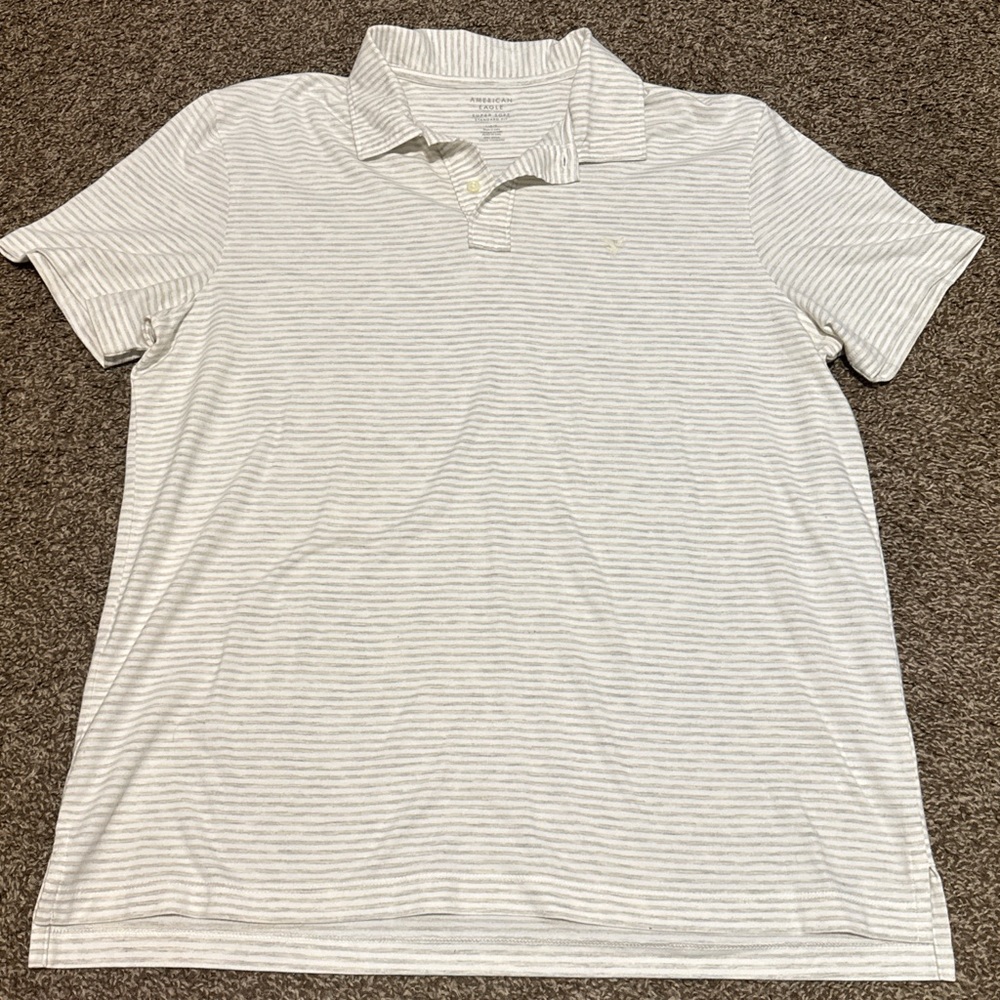 American Eagle Outfitters Light Gray Striped Polo